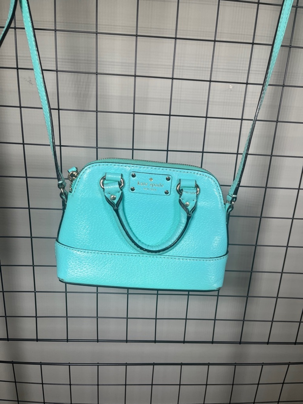 Kate Spade Aqua Blue Pebbled Leather Crossbody Satchel Mini Dome Bag